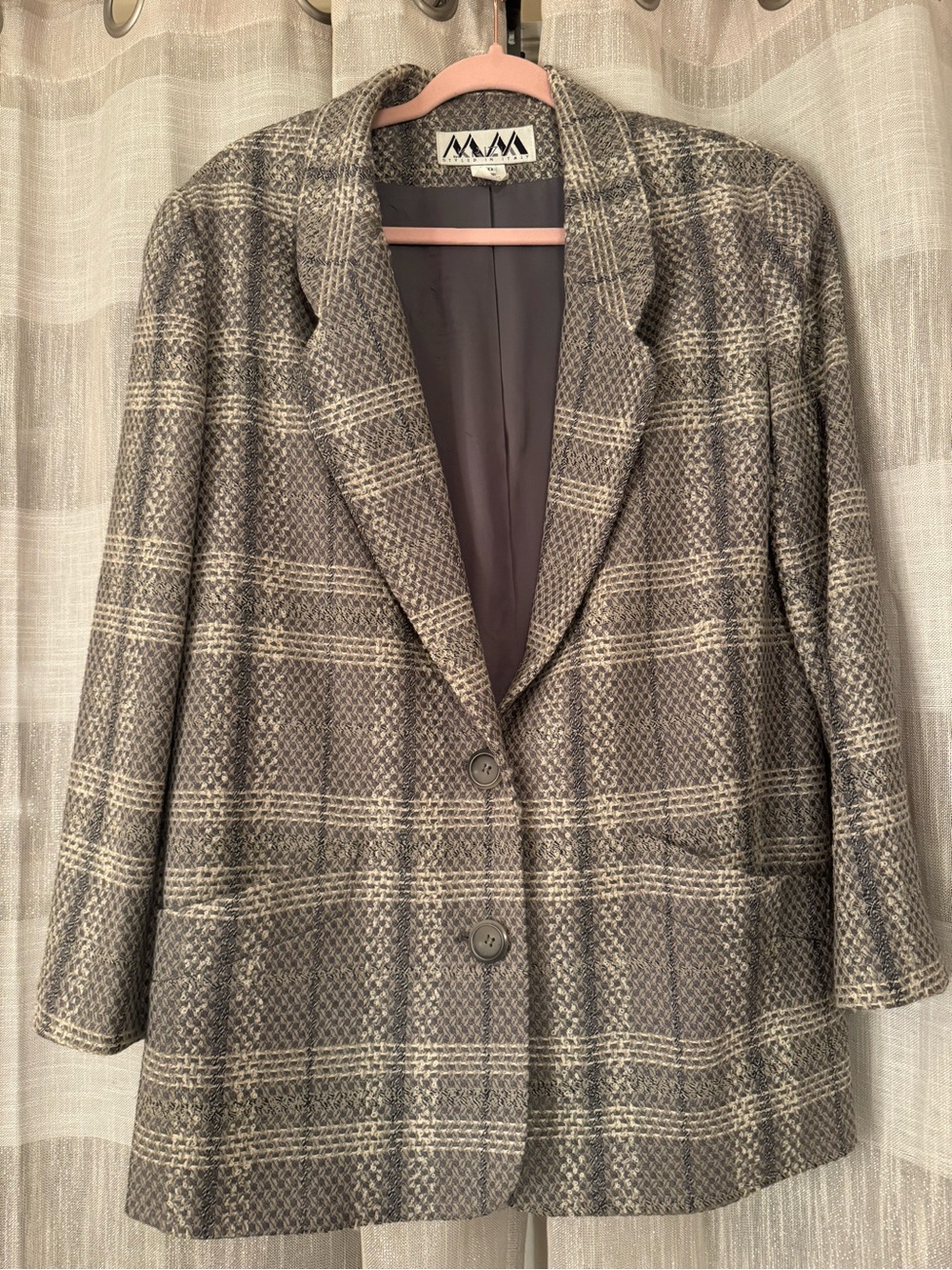 Checked Wool-Blend Single-Breasted Blazer Jacket in Gray
